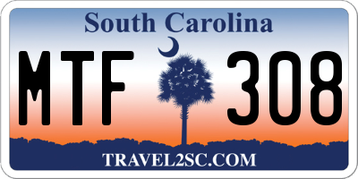 SC license plate MTF308