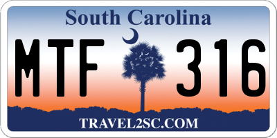 SC license plate MTF316
