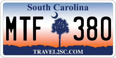 SC license plate MTF380