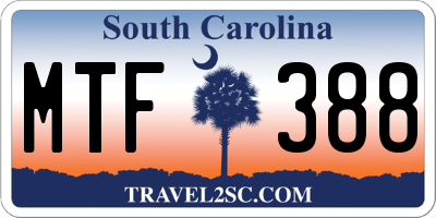 SC license plate MTF388