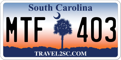 SC license plate MTF403