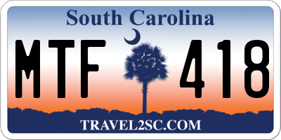 SC license plate MTF418
