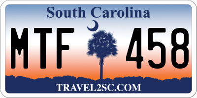 SC license plate MTF458