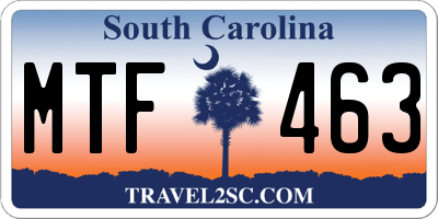 SC license plate MTF463