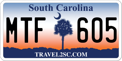 SC license plate MTF605