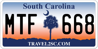 SC license plate MTF668