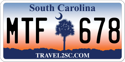 SC license plate MTF678