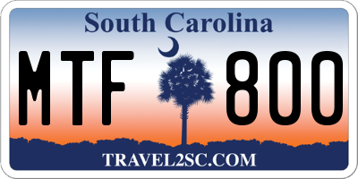 SC license plate MTF800