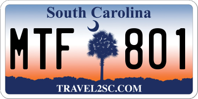 SC license plate MTF801