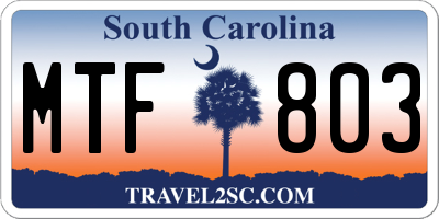 SC license plate MTF803