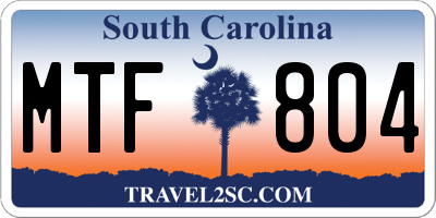 SC license plate MTF804