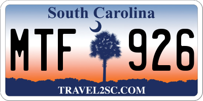 SC license plate MTF926