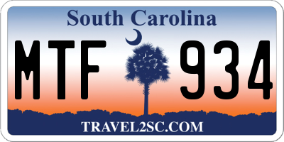 SC license plate MTF934