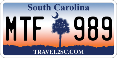SC license plate MTF989