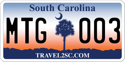 SC license plate MTG003