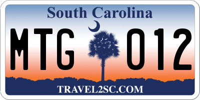 SC license plate MTG012