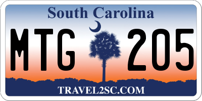 SC license plate MTG205