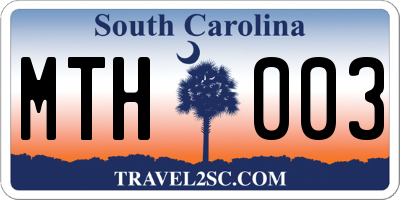 SC license plate MTH003