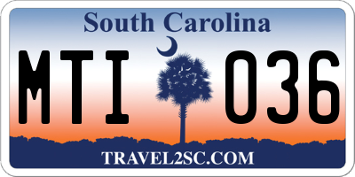 SC license plate MTI036