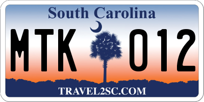 SC license plate MTK012