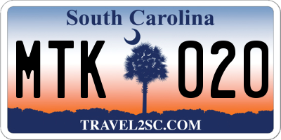SC license plate MTK020