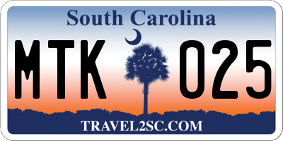 SC license plate MTK025