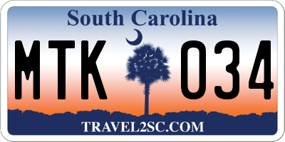 SC license plate MTK034