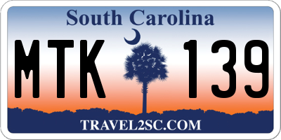 SC license plate MTK139