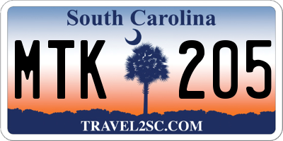 SC license plate MTK205