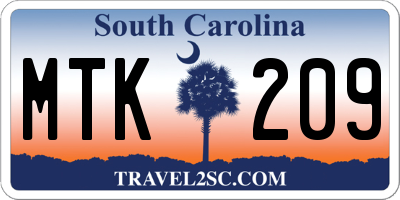 SC license plate MTK209