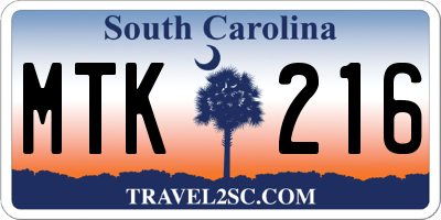 SC license plate MTK216