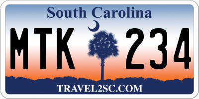 SC license plate MTK234