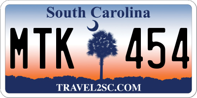 SC license plate MTK454