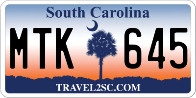 SC license plate MTK645