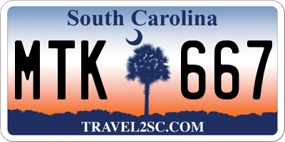 SC license plate MTK667