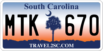 SC license plate MTK670