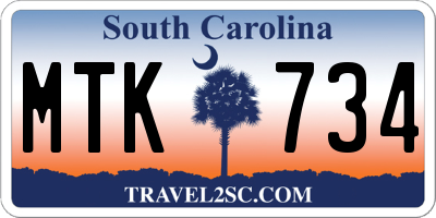SC license plate MTK734