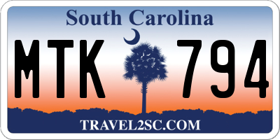SC license plate MTK794