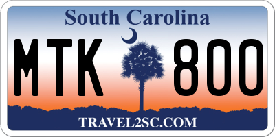 SC license plate MTK800