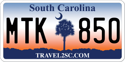 SC license plate MTK850
