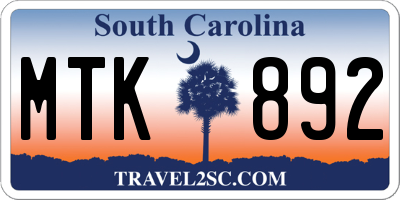 SC license plate MTK892
