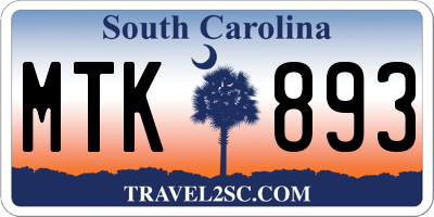 SC license plate MTK893
