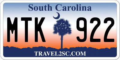 SC license plate MTK922