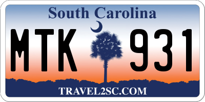 SC license plate MTK931