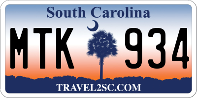 SC license plate MTK934