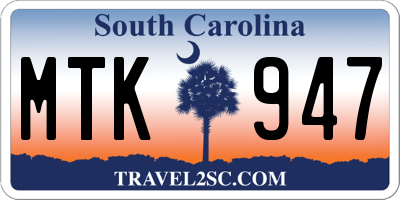 SC license plate MTK947
