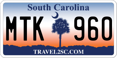 SC license plate MTK960