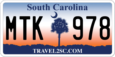 SC license plate MTK978