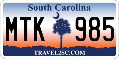 SC license plate MTK985