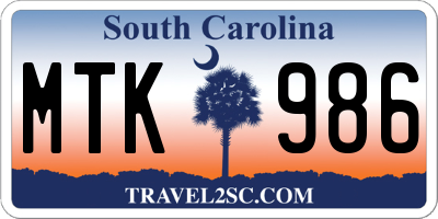 SC license plate MTK986